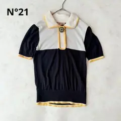 N°21ヌメロヴェントゥーノ　ビジューボタン 半袖ニット トップス　シルク