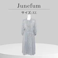 ★美品 Junefum ジュヌファム 花柄　プリーツ　フリル　ゆったり ブルー