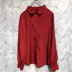 シンプルデザイン 紅色 長袖シャツ Mサイズ スタンダードカラー