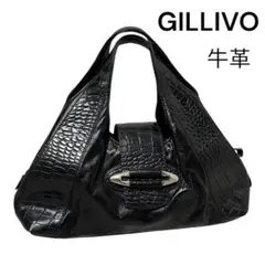 美品　GILLIVO ジリボ　ハンドバッグ　牛革　レザー　ブラック　クロコ型押し
