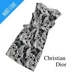 Dior 花 総柄 モノトーン ノースリーブワンピース シルク100%