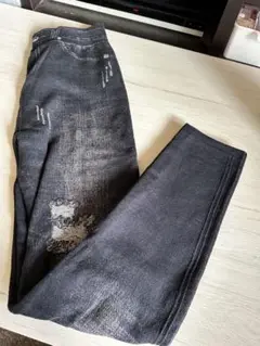 ブラックデニム風フリースパンツ フリーサイズ