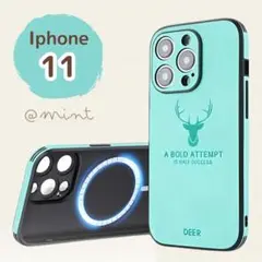 iPhone ケース ミント スマホ カバー 11 鹿 DEER PU レザー