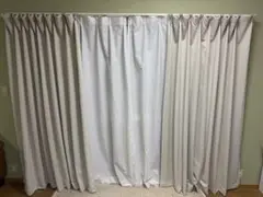 遮光1級カーテン 150x205cm x2 アイボリー レース付き