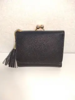 ブラック タッセル付き 二つ折り財布 コインケース サイフ