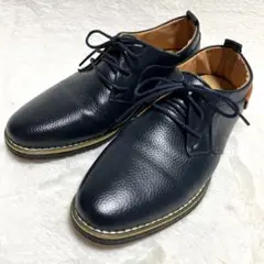 【現状販売】シボ革 レースアップ 革靴 ロゴ刻印(25)ネイビー