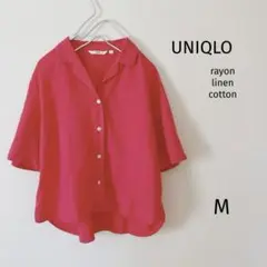 UNIQLO 半袖シャツ　スキッパー　Mサイズ　レーヨン　綿　麻　ブラウス