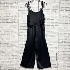 BayBee オールインワン ワイドパンツ フリル リボン 黒 ブラック