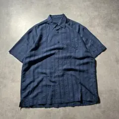 VAN HEUSEN ネイビー ストライプ デザイン ワントーン シャツ
