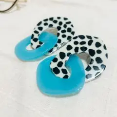 イヤリング ブルー×ダルメシアン柄