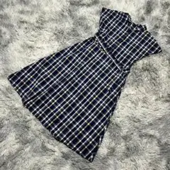 未使用級『GLACIER』チェック柄ワンピース　ネイビー　半袖　膝丈　フレア　M