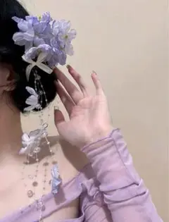 パープル 紫 花 髪飾り ヘアクリップ 浴衣 振袖