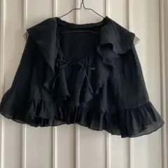 フリルリボン付きブラックカーディガン
