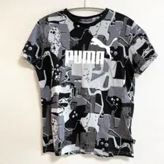 プーマ 半袖 Tシャツ キッズ 160 ビッグロゴ 黒 灰色 柄 人気 トップス