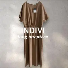 【新品】INDIVI 洗える 袖フレアロングワンピース ベージュ インディヴィL