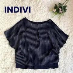 INDIVI★インディヴィ ストライプ柄 ドルマンスリーブ ブラウス ネイビー