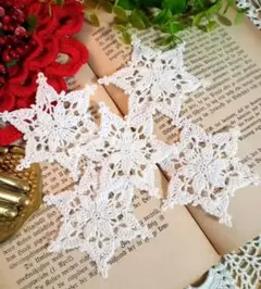 雪の結晶モチーフ(白5枚) レース編み オーナメント ドイリー クリスマス