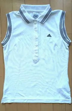 タイムセール◆美品◆adidas ホワイトノースリーブシャツ ストライプ襟◆M