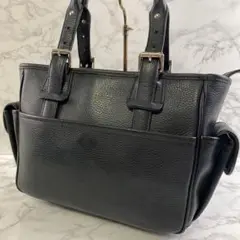 BURBERRY バーバリー 本革 レザー×裏地チェック ハンドバッグ 黒