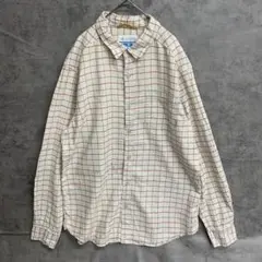 コロンビア メンズ 長袖シャツ 白 赤 薄茶色 L チェック 古着【5356】