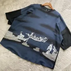 ☆極美品☆人気デザイン☆詩仙堂　浮世絵　日本画　5分7分袖シャツ　フリーサイズ