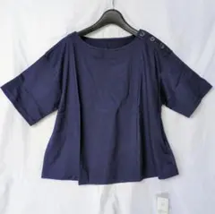 【新品】ネイビー　半袖 Tシャツ　LL　綿 混紡　短め丈　UVカット加工　日本製