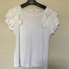 GALLERY VISCONTI フリル付きホワイトTシャツ