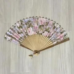 花柄 扇子 くすみピンク レディース