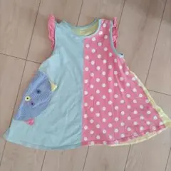 ノースリーブワンピース　ネコ　ドット柄