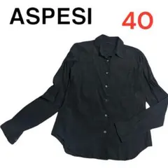 アスペジ　シルクシャツ　ブラックシャツ　絹　40 Lサイズ