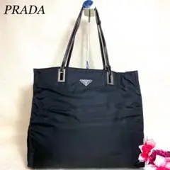 美品✨プラダ ハンドバッグ 三角ロゴプレート ナイロン シルバー金具 ブラック