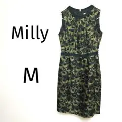 【美品】Milly ミリー　ノースリーブワンピース　クジャクの羽柄　M