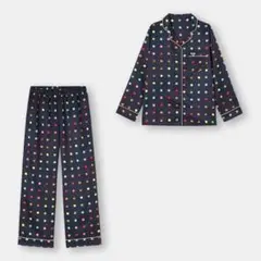 【GU×明治コラボ】XXL サテンパジャマ 上下セット ドット柄 ルームウェア
