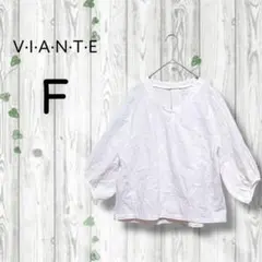 VIANTE　七分袖ブラウス　刺繍　コットン　Vネック　白　プルオーバー