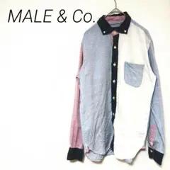 MALE & Co. カラーブロック長袖シャツ　M カジュアル　ポケット　ボタン