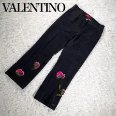 【極美品】VALENTINO ヴァレンティノ フラワー刺繍フレアーデニムパンツ