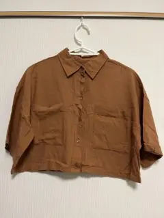 レトロガール クロップドシャツ 半袖 オレンジ系ブラウン フリーサイズ