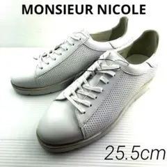 K284新品MONSIEUR NICOLEフェイクレザースニーカー25.5㌢WH