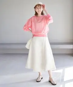 【未使用美品】ROPÉ PICNIC フリンジフレアスカート　オフホワイト　麻