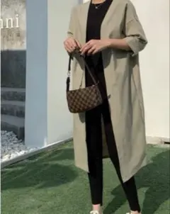 ABITOKYO 綿麻ロングカーディガン　モスグリーン　七分袖