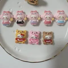 サンリオ キティ デコパーツ 着ぐるみ カービィ プーさん 8個セット
