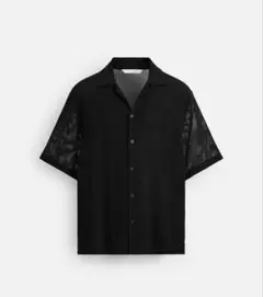 ZARA【新品】L 透かし編み半袖シャツ/オープン織りシャツ/黒ザラ