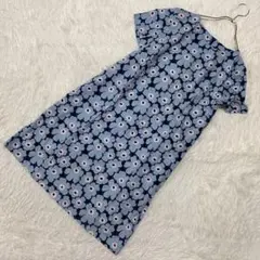 marimekko ワンピース ライトブルー×ネイビー 36 オシャレ