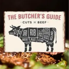 ブリキ看板 ブッチャーガイド　インテリア 牛ビーフ 焼肉ステーキ アメリカン雑貨
