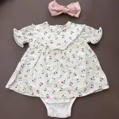 美品　プチマイン　ロンパース　チェリー　ヘアバンドのオマケ付き