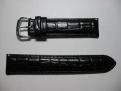 スイス製本革時計ベルト★クロコ艶あり黒20mm