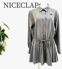【美品】ナイスクラップ　ストレッチ入り　プリーツシャツワンピース　ストライプ