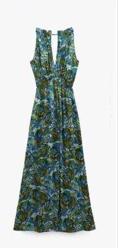 大人気♪ZARA リーフ柄ロングワンピース XSサイズ