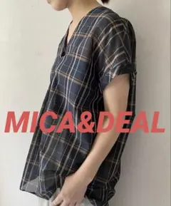 MICA &DEAL チェックブラウス　シアー　フレンチスリーブ　ネイビー　秋色