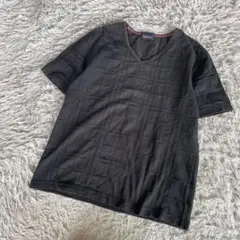 NICOLE ニコルクラブフォーメン　チェックTシャツ Vネック　チャコール48